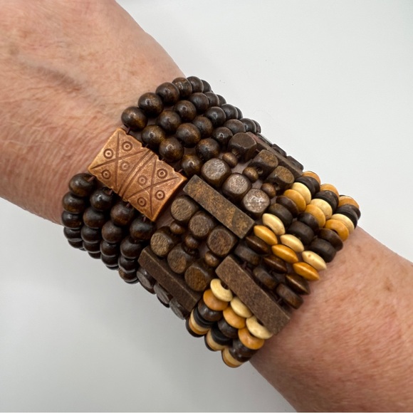 Fashion Jewelry Jewelry - Boho Bundle of Three Wooden Stretch Bracelets